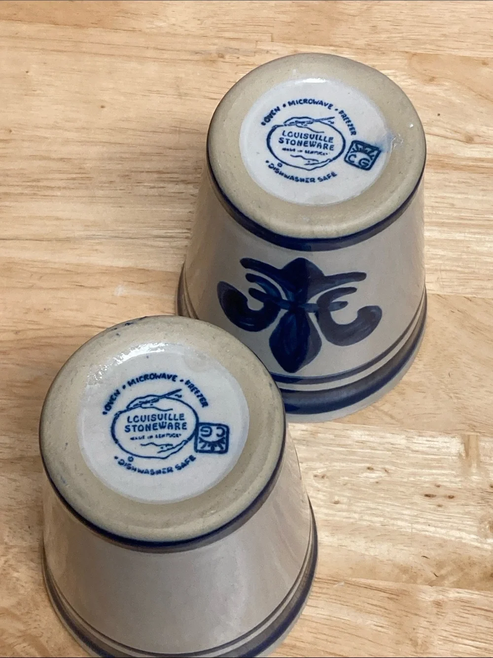 Mint Julep Cups Set of 2 Louisville Stoneware Blue Fleur de Lis Kentucky Pottery